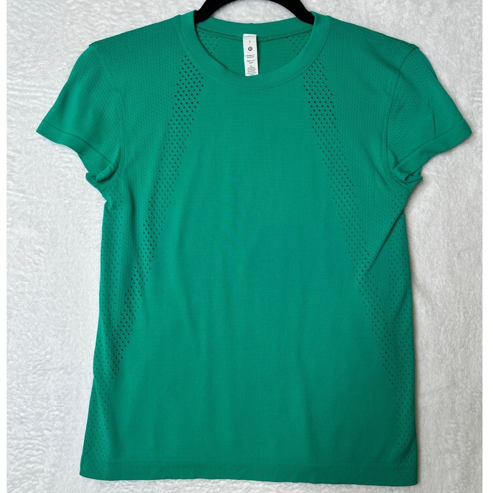 Lululemon Swiftly Short Sleeve 2.0 Women Size 2 Green Mesh Ventilation